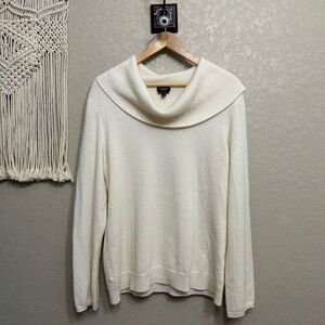 Talbots women sz L pure cashmere Cream cowl neck Sweater